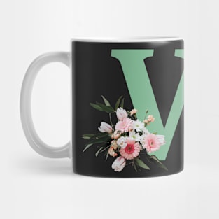 Letter V green with colorful flowers Mug